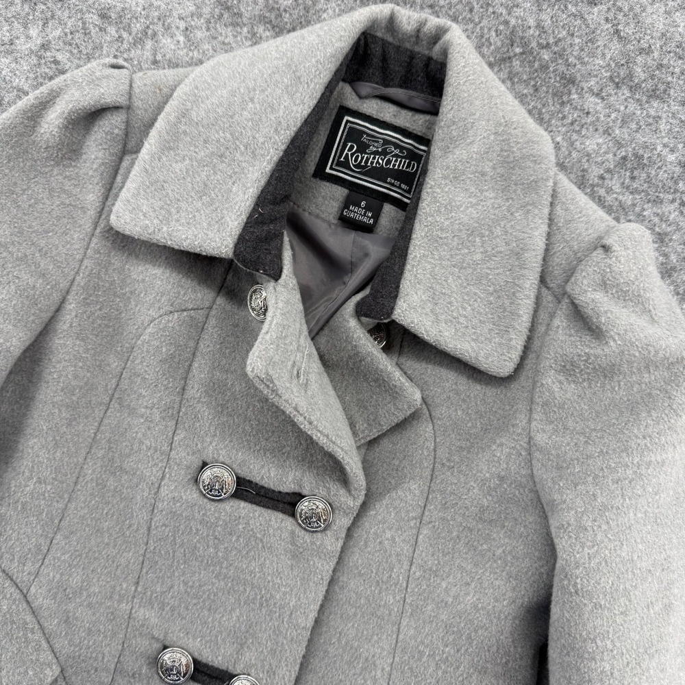 Rothschild Tailored Coat Girls Size 6 Gray Double Breasted Wool Blend Silver
